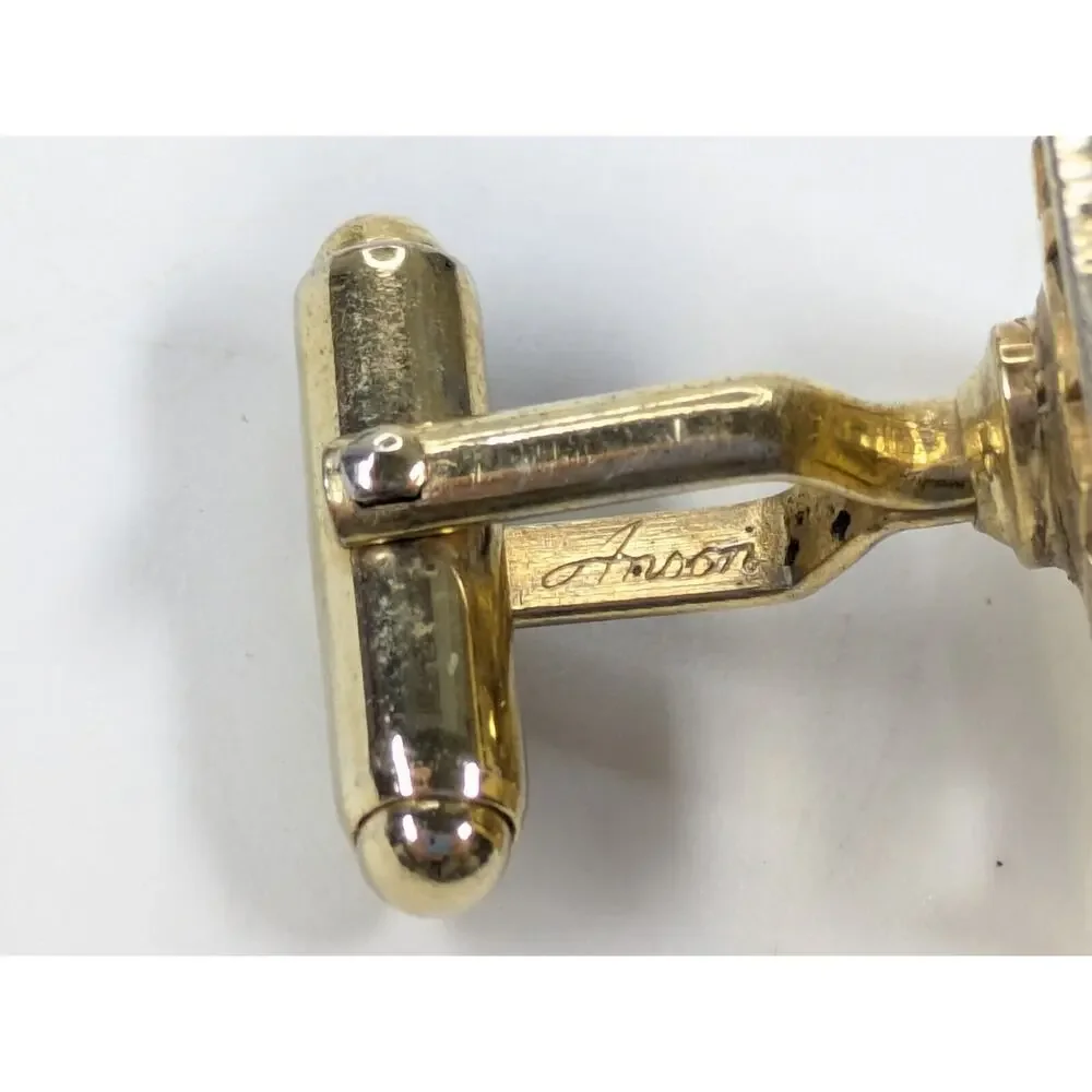 Vintage Anson Gold Tone Roman Greek Cameo Intaglio Hematite Men's Cufflinks